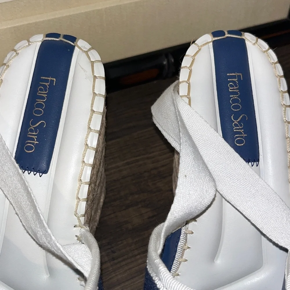 Franco Sarto Women's Sierra Lace Up Espadrille Wedges Navy Sandal NWOT sz 7.5
